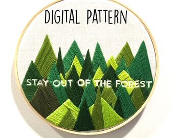 Stay Out of The Forest | Hand embroidery pattern | Modern | Green | Digital Download | PDF | Pattern only