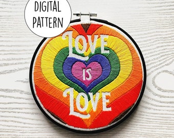 Love is Love | Hand embroidery pattern | Modern | Negative space | Digital Download | PDF | Pattern only | LGBTQIA+