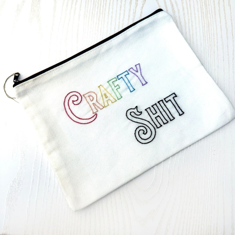 Crafty Shit Zipper Pouch white bag with pastel Rainbow image 2
