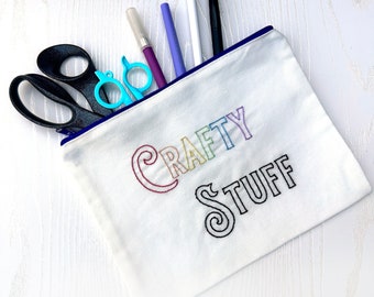 Crafty Stuff  Zipper Pouch white bag with pastel Rainbow