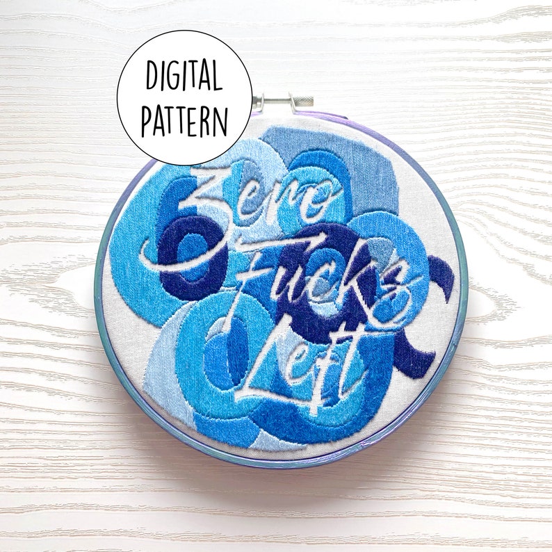 Zero FCKs Left Hand embroidery pattern Modern Negative space Digital Download PDF Pattern only image 1