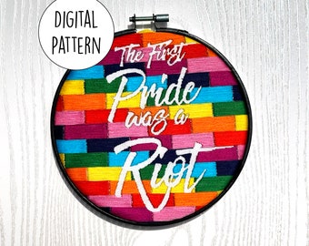 The First pride was a Riot | Hand embroidery pattern | Modern | Negative space | Digital Download | PDF | Pattern only | LGBTQIA+