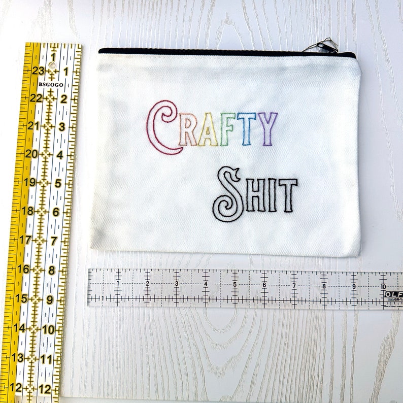 Crafty Shit Zipper Pouch white bag with pastel Rainbow image 3