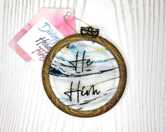 He Him | 3in hoop art | black | blue | pronouns