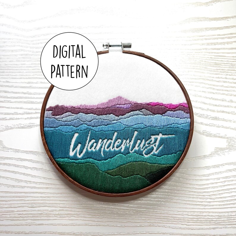 Wanderlust Digital Embroidery Pattern Diving Head First X Vika's Space Beginner Friendly Hand Embroidery PDF Mountains image 1