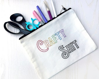 Crafty Shit  Zipper Pouch white bag with pastel Rainbow