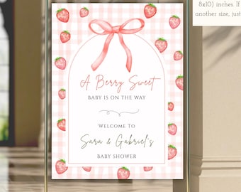Panneau de bienvenue fraise pour baby shower | Panneau Baby Shower Sweet Berry | Baby shower d'été