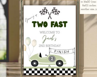 Welkomstbordje Two Fast Birthday Party | Snel twee kinderen | Tweede (2e) verjaardag jongen | Verjaardagsthema autoracen