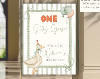 One Silly Goose First (1st) Birthday Welcome Sign | One Silly Goose is Turning One | Boy First Birthday Theme