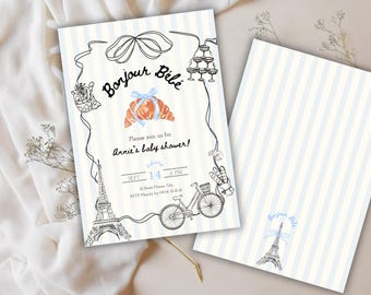 Bonjour Bébé Baby Shower Invite | French Parisian Baby Shower Invitation | Boy Baby Shower E-vite | Coquette French Paris Style Bebe Bistro