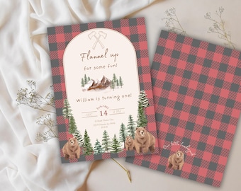 Fall or Winter Birthday Invitation | Flannel Up Lumberjack Country Invite | Boy Wilderness Birthday E-vite | Buffalo Plaid Wild One Theme