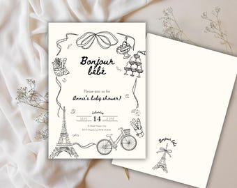 Bonjour Bebe Baby Shower Invite | French Parisian Baby Shower Invitation | Gender Neutral Baby Shower E-vite | Coquette French Paris Bébé