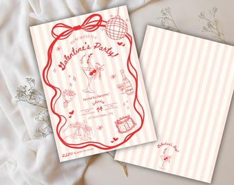Galentine's Day Invitation | Galentine's Girls Night Invite | Trendy Coquette Hand-Drawn Valentine's Party E-vite Style