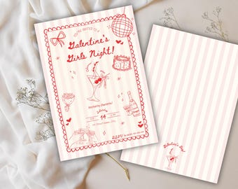 Galentine's Day Invitation | Galentine's Girls Night Invite | Trendy Coquette Hand-Drawn Valentine's Party E-vite Style