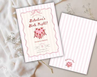 Galentine's Day Invitation | Galentine's Girls Night Invite | Trendy Coquette Hand-Drawn Valentine's Party E-vite Style