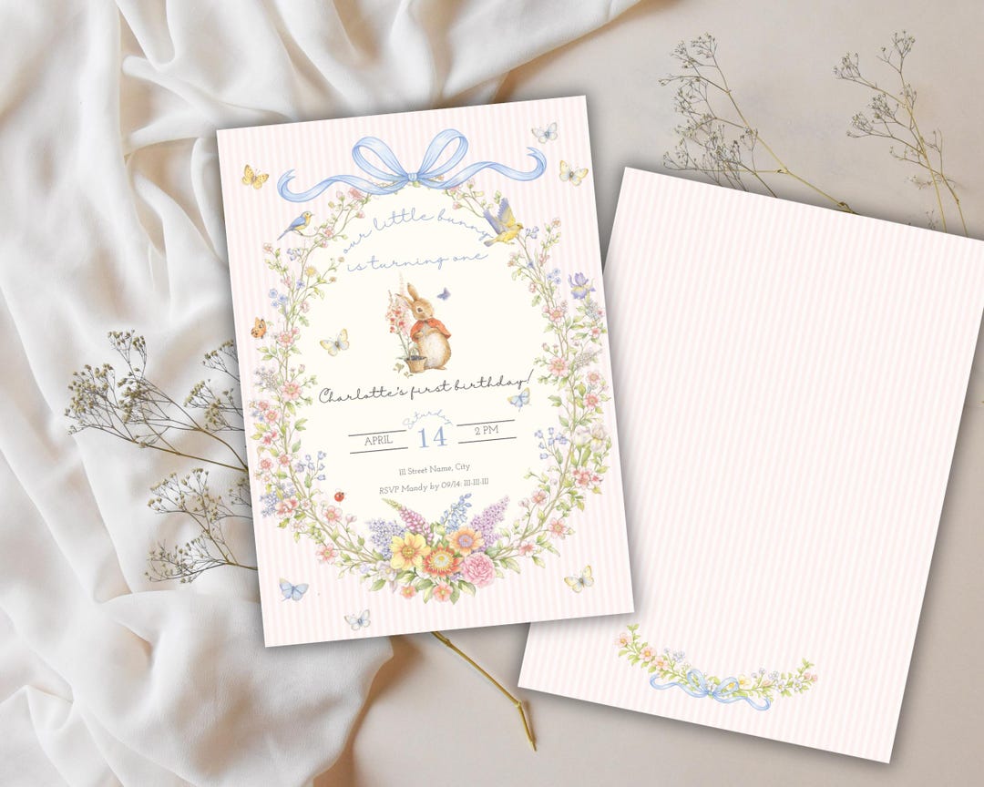 Peter Rabbit Birthday Invitation | Vintage Bunny Invite | Girl First ...