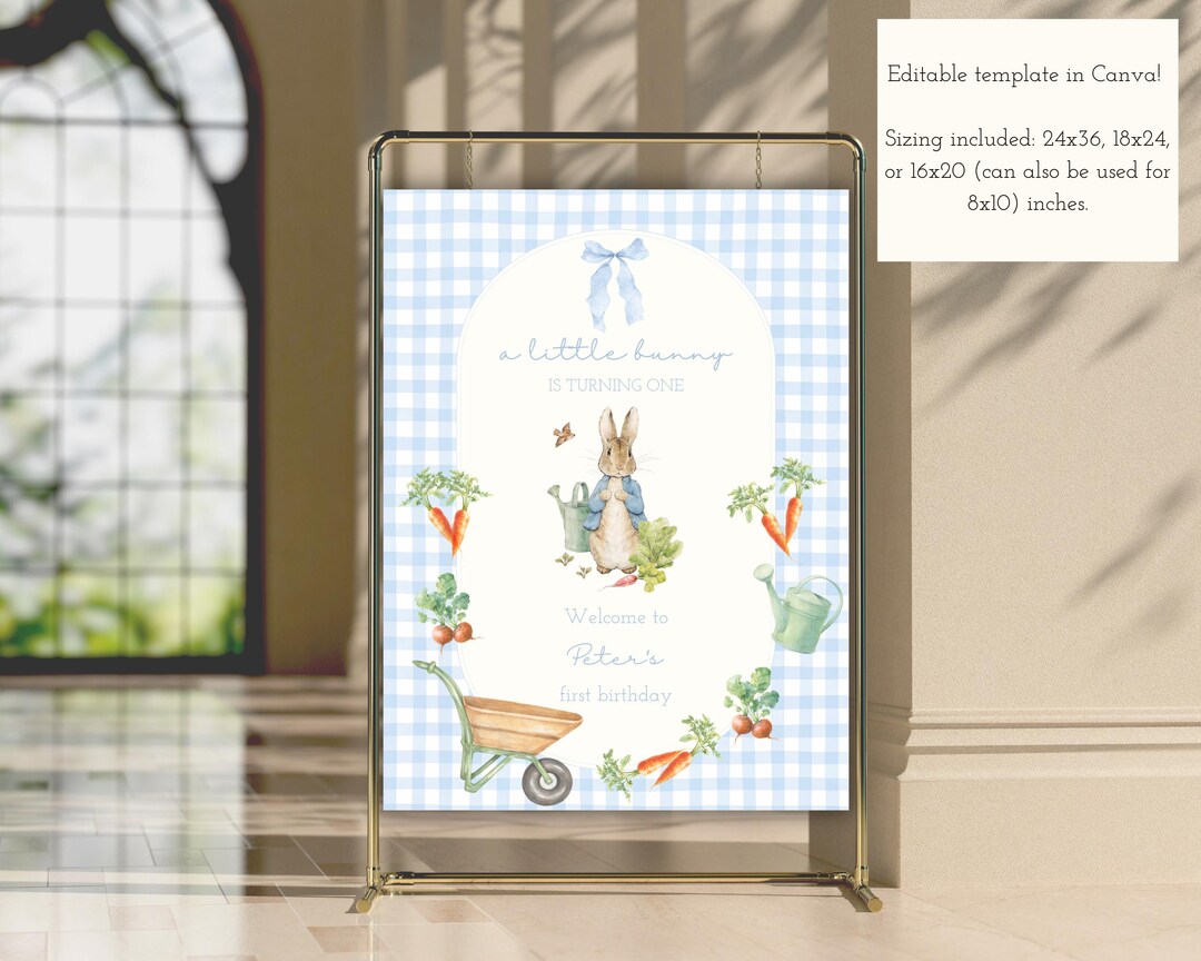 Peter Rabbit Birthday Welcome Sign | Vintage Gardening Bunny Sign | Boy ...