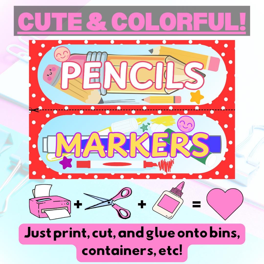 Printable Fun Labels Teacher Fun Supply Labels: Pencils, Markers, Color and B&W (printable ...
