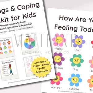 Feelings and Coping Toolkit for Kids Printable | Emotion Regulation Charts for Children | Feelings Thermometer Emotion Wheel Coping Tools