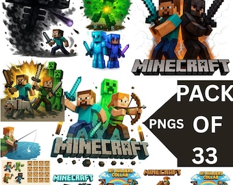 Pack PNG Mineecraft ~ Images transparentes ~ Téléchargement numérique ~ Stickers et cliparts gaming