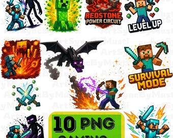 Gaming PNG Pack | 10 High-Resolution Sublimation Designs | Gamer Clipart Bundle | Digital Download for T-Shirts, Mugs & Crafts
