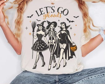 Let’s Go Ghouls Halloween PNG SVG, Retro Ghost Shirt Design, Spooky Season Sublimation Clipart, Funny Halloween Digital Download