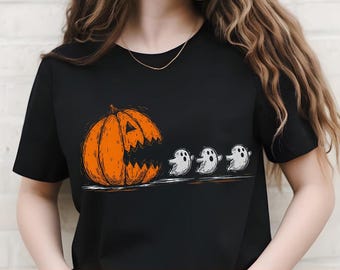 Halloween Pumpkin Chasing Ghost PNG SVG, Funny Spooky Season Shirt Design, Cute Ghost Sublimation, Cricut Silhouette Cut File Download