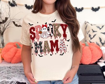 Spooky Mama Halloween PNG SVG, Cute Mom Ghost Shirt Design, Retro Spooky Season Sublimation, Cricut Silhouette Cut File Download