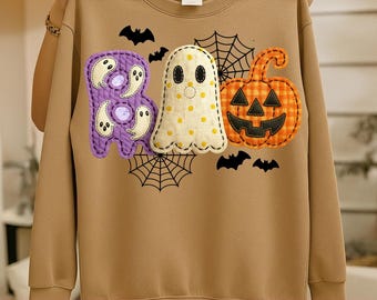Preppy Boo Ghost Pumpkin Clipart, Halloween PNG SVG (Digital Download)
