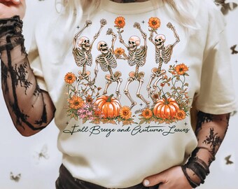 Fall Skeleton Dance SVG PNG, Pumpkin Spice Autumn Leaves Design (Digital Download)