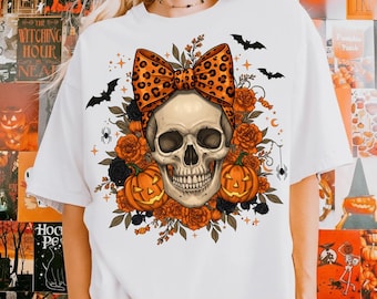 Halloween Skull Bow Clipart, Spooky Cute Design (PNG SVG)