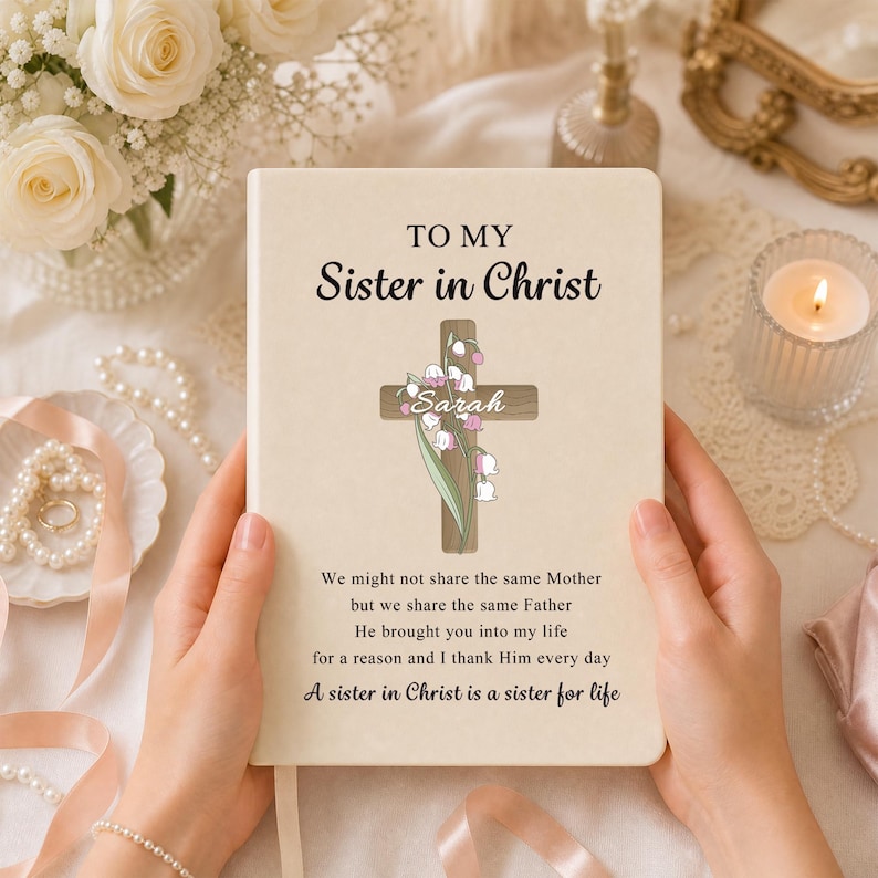 Flower Christian Gifts for Women,Bible Verse Journal,Religious Gifts, Sister in Christ,Birthday Gift,baptism gift adult, Best Friend Gift 2-Ivory
