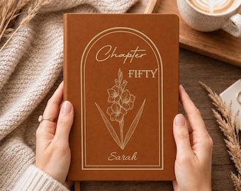 Personalized Fifty Birthday Gift, Custom Birthday Month Flower Notebook, Chapter 50 Name Journal, Personalized 50th Birthday Gift for Her