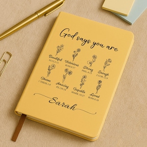 God Says You Are Bible Verse Journal, Personalized Prayer Journal For Women, Flower Christian Gift, Affirmations Gift, Bible Study Journal