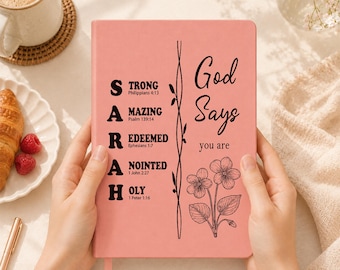 Personalized Christian Name Journal, With Bible Verses,Custom Scripture Gift for Women, God Says You Are  Journal, Religious Gift for Her