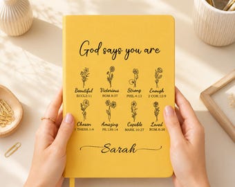 God Says You Are Bible Verse Journal, Personalized Prayer Journal For Women, Flower Christian Gift, Affirmations Gift, Bible Study Journal