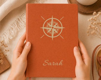 Travel Journal,Custom Leather Notebook with Compass,Gift for Him,Personalized Notebook Gift for Traveler,Camping Gift,Trip Planner,RV Gift