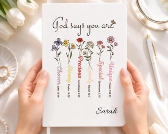 God Says You Are Scripture Notebook, Personalized Christian Name Journal, Bible Verse Gift for Women, Faith Affirmation Birthday Gift