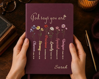 God Says You Are Bible Verse Journal,Personalized Inspiration Bible Notebook,Flower Christian Gift,Religious Gift for Girl,Affirmations Gift