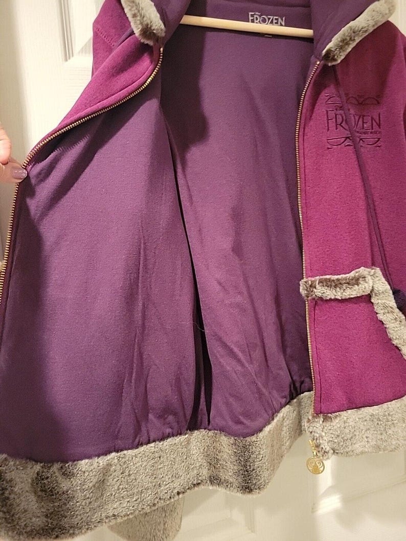 NEW Disney FROZEN Broadway Musical Anna Jacket Hoodie Fleece Fur Size L Purple image 9