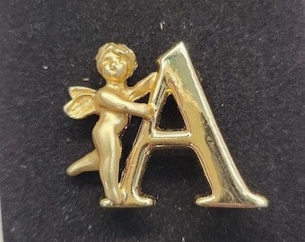 Vintage 70&#39;s Luca Razza Angel Letter &quot;A&quot; Brooch Signed