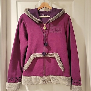 NEW Disney FROZEN Broadway Musical Anna Jacket Hoodie Fleece Fur Size L Purple image 1