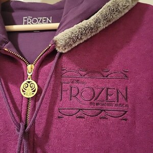 NEW Disney FROZEN Broadway Musical Anna Jacket Hoodie Fleece Fur Size L Purple image 3