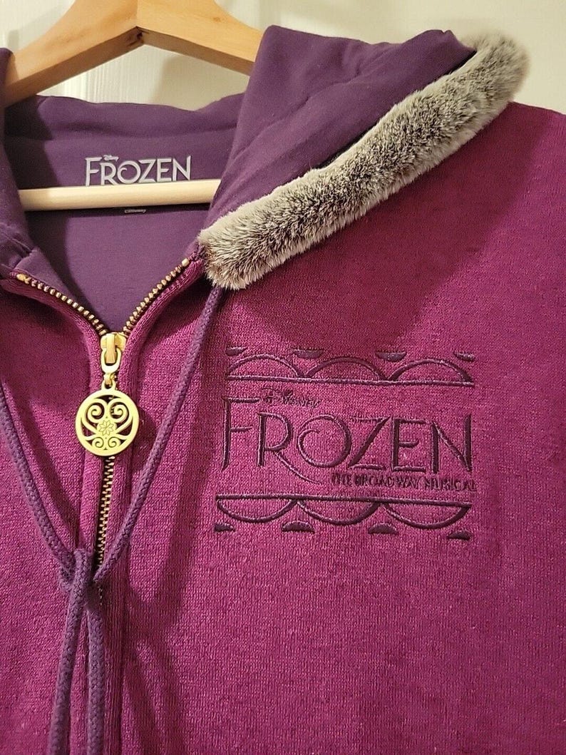 NEW Disney FROZEN Broadway Musical Anna Jacket Hoodie Fleece Fur Size L Purple image 3