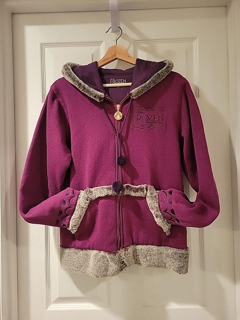 NEW Disney FROZEN Broadway Musical Anna Jacket Hoodie Fleece Fur Size L Purple image 2