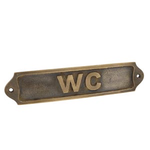Antique Brass WC Door Sign: Vintage Style Toilet Plaque