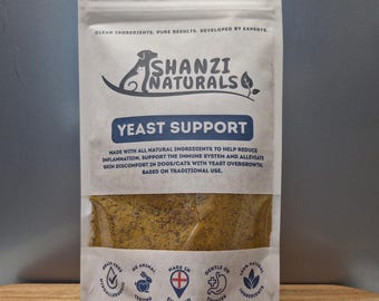 Polvo de apoyo con levadura Shanzi Naturals para perros y gatos: Alivio herbal para la piel de las patas