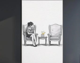 Therapy Office Print, Minimalist Counseling Room Art, Grief and Healing