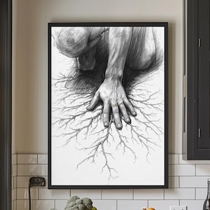 Grounding Anxiety Poster | Rooted Hands Wall Art | Mental Health Sketch Print | Stress Relief Décor | Therapy Office Artwork