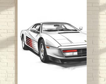 フェラーリ テスタロッサ クラシックカー アートプリント、イラスト